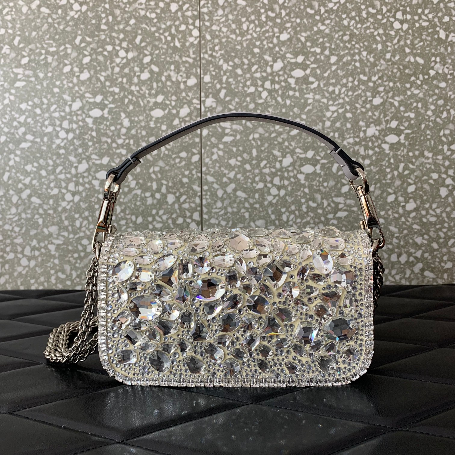 Valentino Garavani Loco Small Shoulder Bag Covered in White Crystals 